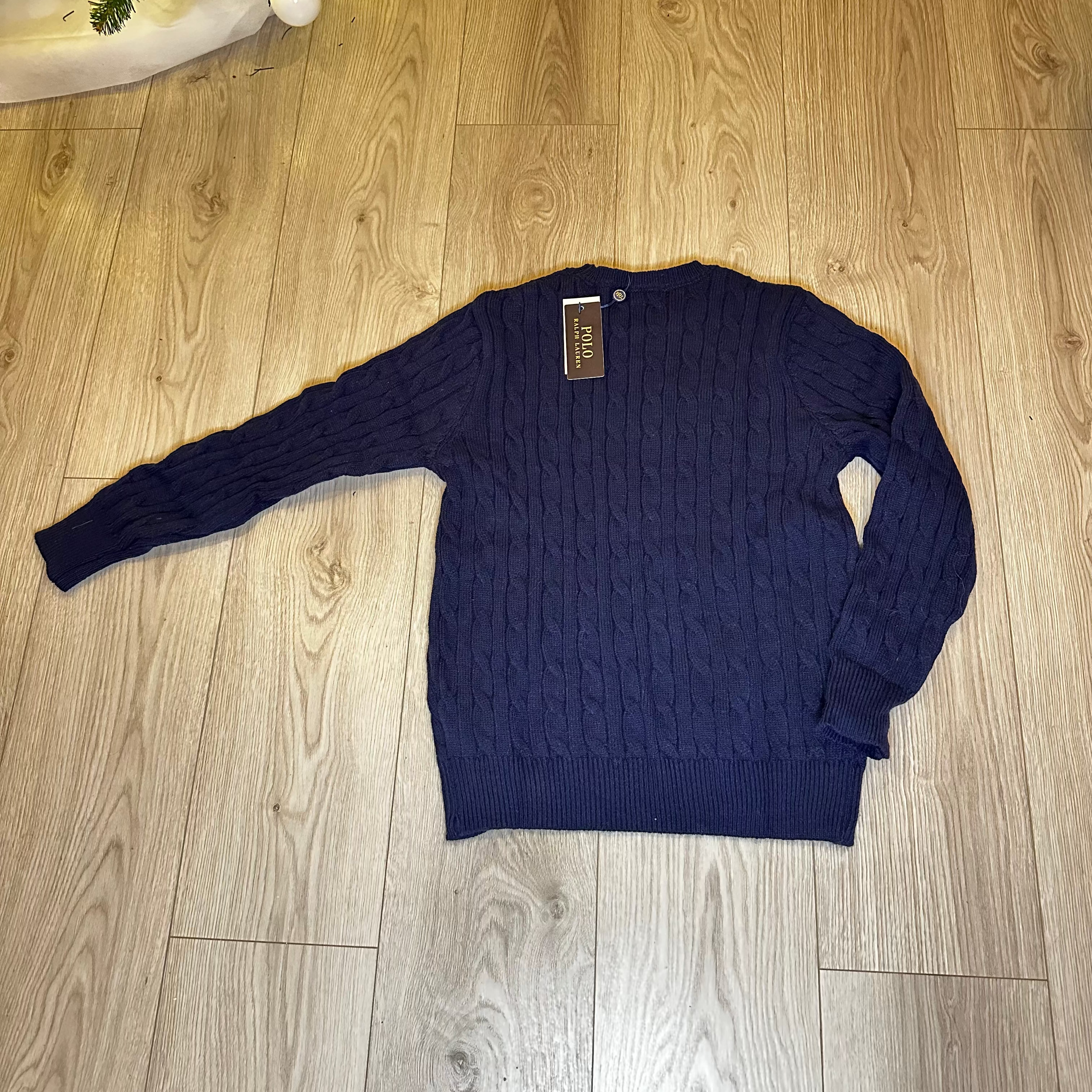 Mėlynas Cable Knit Megztinis